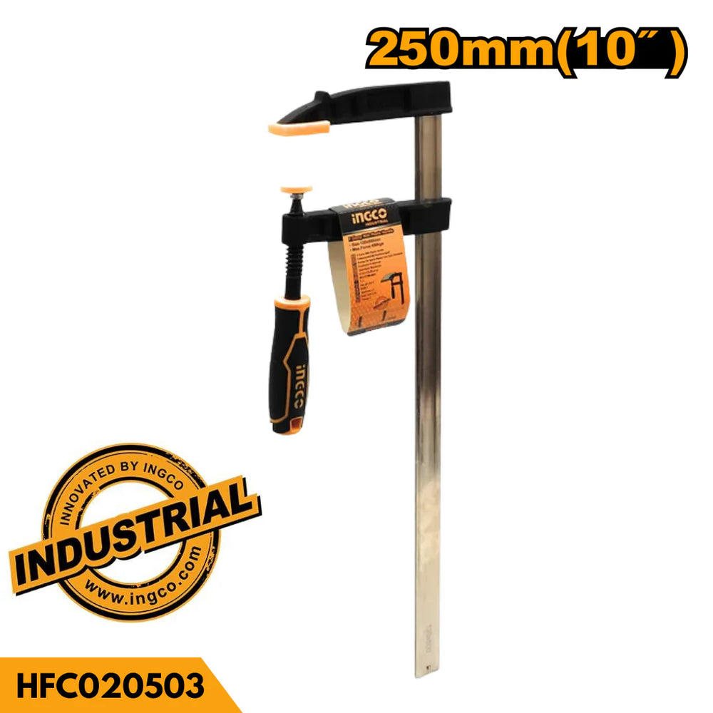 Ingco 10Inch (50x250mm) F Clamp with Plastic Handle, 170Kg Max Clamp Force HFC020503