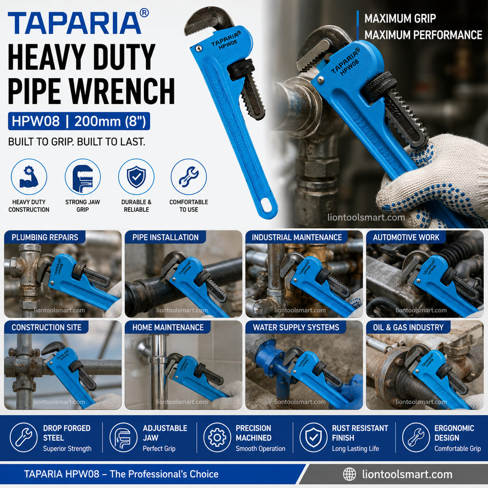 Taparia 8Inch / 200mm Heavy Duty Pipe Wrench HPW08 | Professional Plumbing Tool