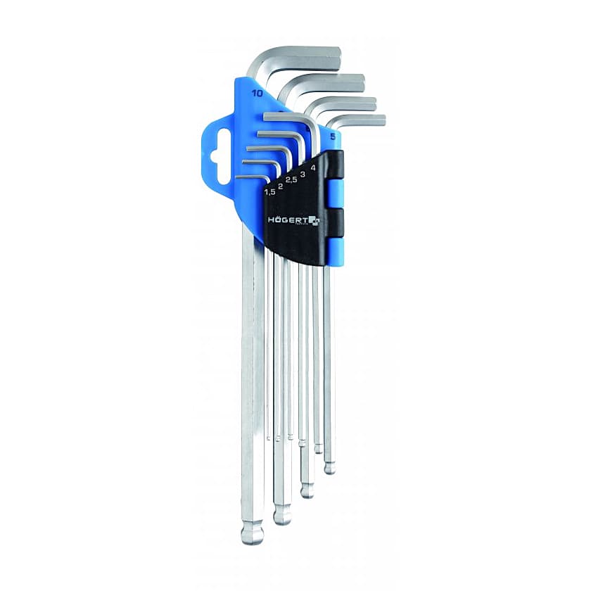 Hogert 9Pcs Ball Point Allen Key Set Long | S2 Steel Long Hex Key Set