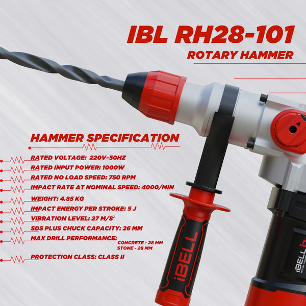 iBELL 26mm Rotary Hammer RH28-101 | 1050W SDS Plus Demolition & Drilling Machine