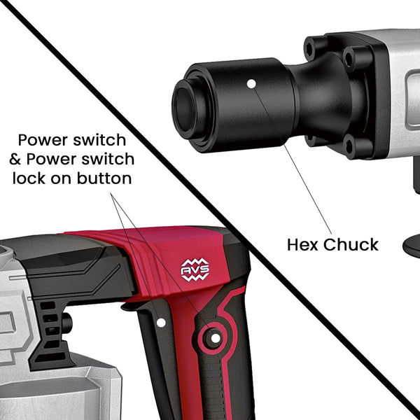 iBELL 6.5Kg Demolition Hammer DH20-30 | 1300W Hex Chuck Concrete Breaker with Anti-Vibration Handle