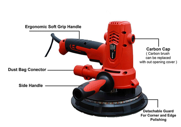 iBELL 7 Inch Drywall Sander 800W DS80-70 | 180mm Wall Putty Sander with Vacuum & LED Light