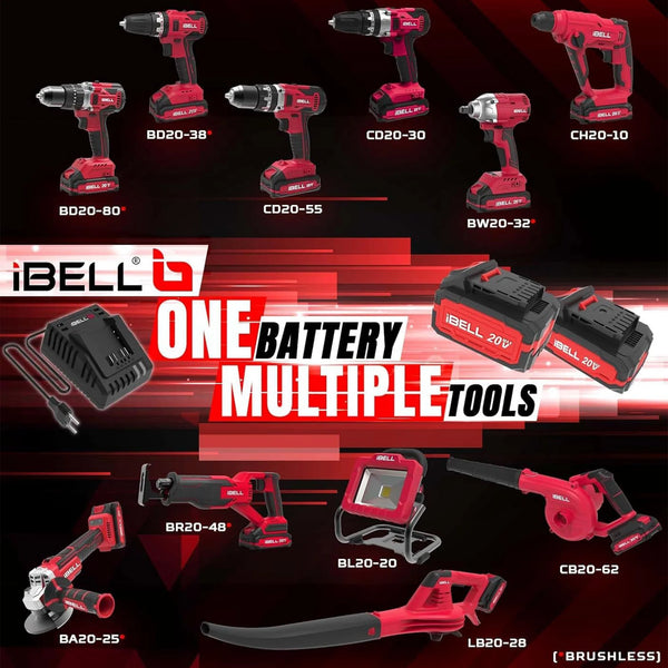 iBELL One Power Series 20V 4.0Ah Li-Ion Battery | Spare Battery for Cordless Impact Wrench & Power Tools