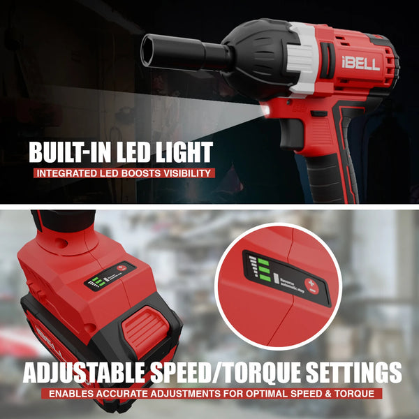 iBELL 20V Cordless Impact Wrench BW20-50 | 1/2 Inch Drive | 500Nm Brushless Motor with Li-Ion Battery