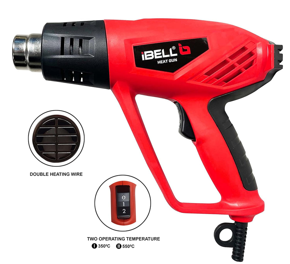 iBELL Heat Gun 2000W HG20-82 | Dual Temperature & Dual Airflow Hot Air Gun with 4 Nozzles