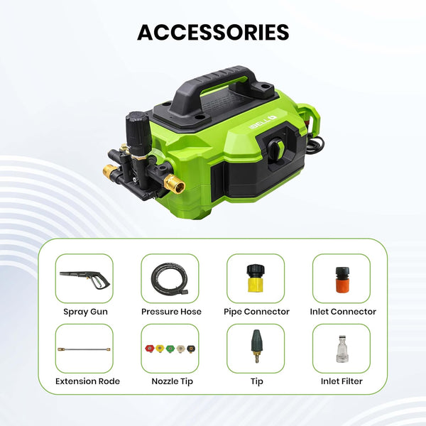 iBELL iGreen 650 High-Pressure Washer, 2550W Induction Motor, 180 Bar, 7.9 L/min, 8 m Metal Net Hose, Turbo Nozzle, 100% Copper Winding
