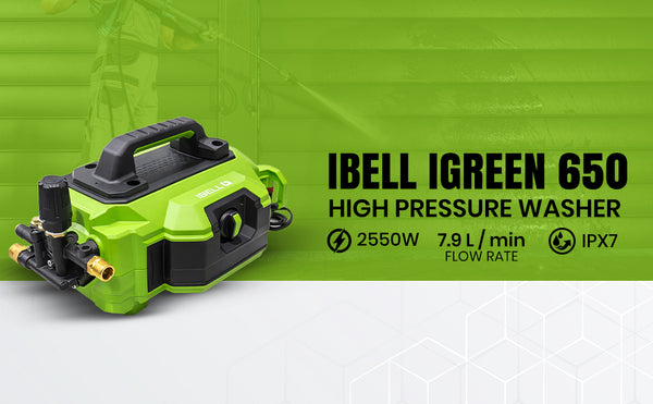 iBELL iGreen 650 High-Pressure Washer, 2550W Induction Motor, 180 Bar, 7.9 L/min, 8 m Metal Net Hose, Turbo Nozzle, 100% Copper Winding