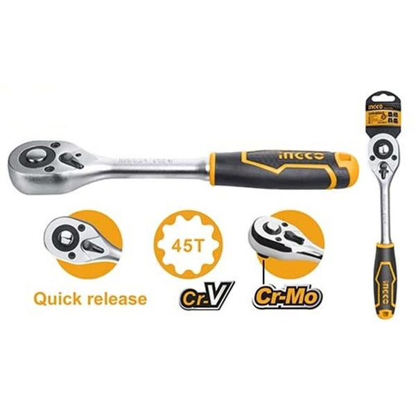 Ingco HRTH08128L, Ingco ratchet wrench, 1/2 inch ratchet wrench, extendable ratchet wrench, telescopic ratchet wrench, 72T ratchet wrench, adjustable ratchet wrench, Cr-V Cr-Mo ratchet, automotive ratchet wrench, heavy duty ratchet wrench, workshop tools, mechanical tools, socket wrench, Ingco hand tools