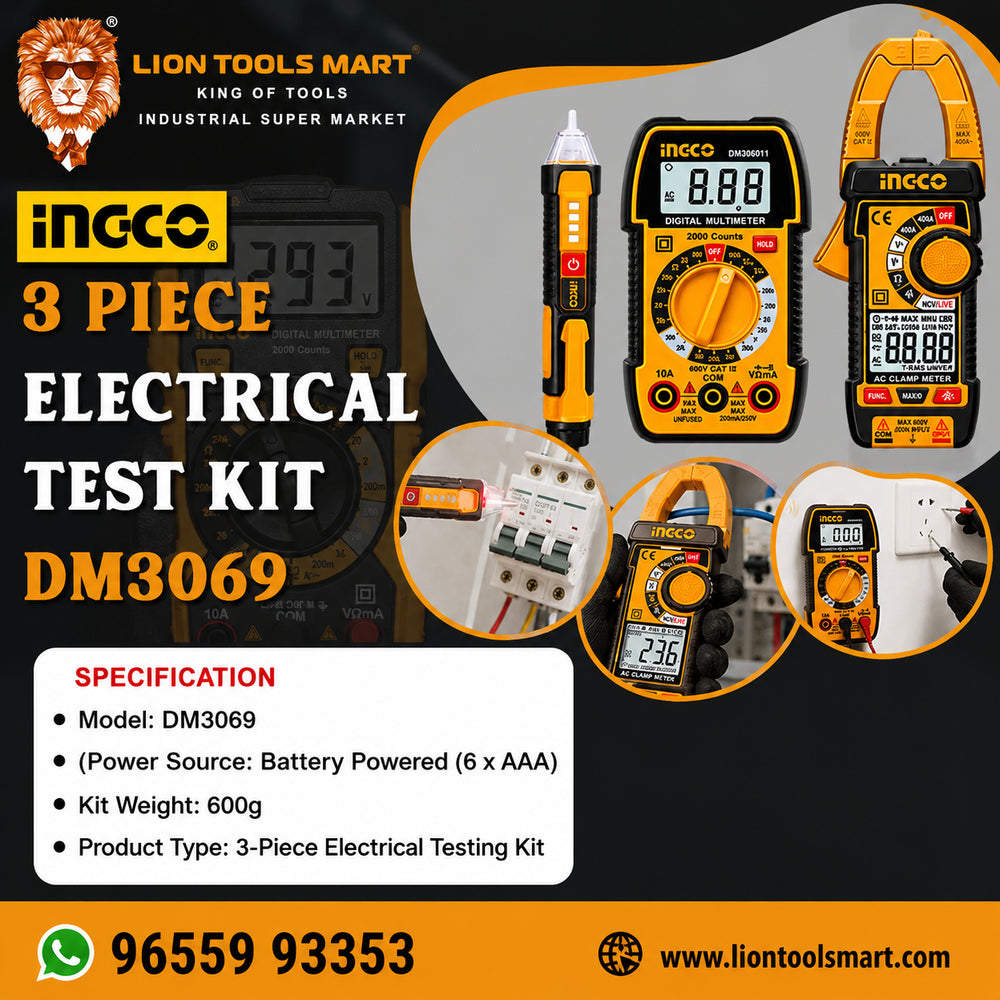 INGCO 3-Piece Electrical Test Kit DM3069 | Digital Multimeter, Clamp Meter & Voltage Tester