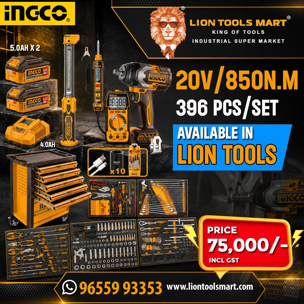 INGCO 396-Piece Professional Tool Chest Set with 20V 850Nm Impact Wrench