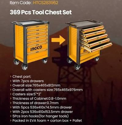 INGCO 396 Pcs Tool Chest & Roller Cabinet Combo Set (HTCS283962)