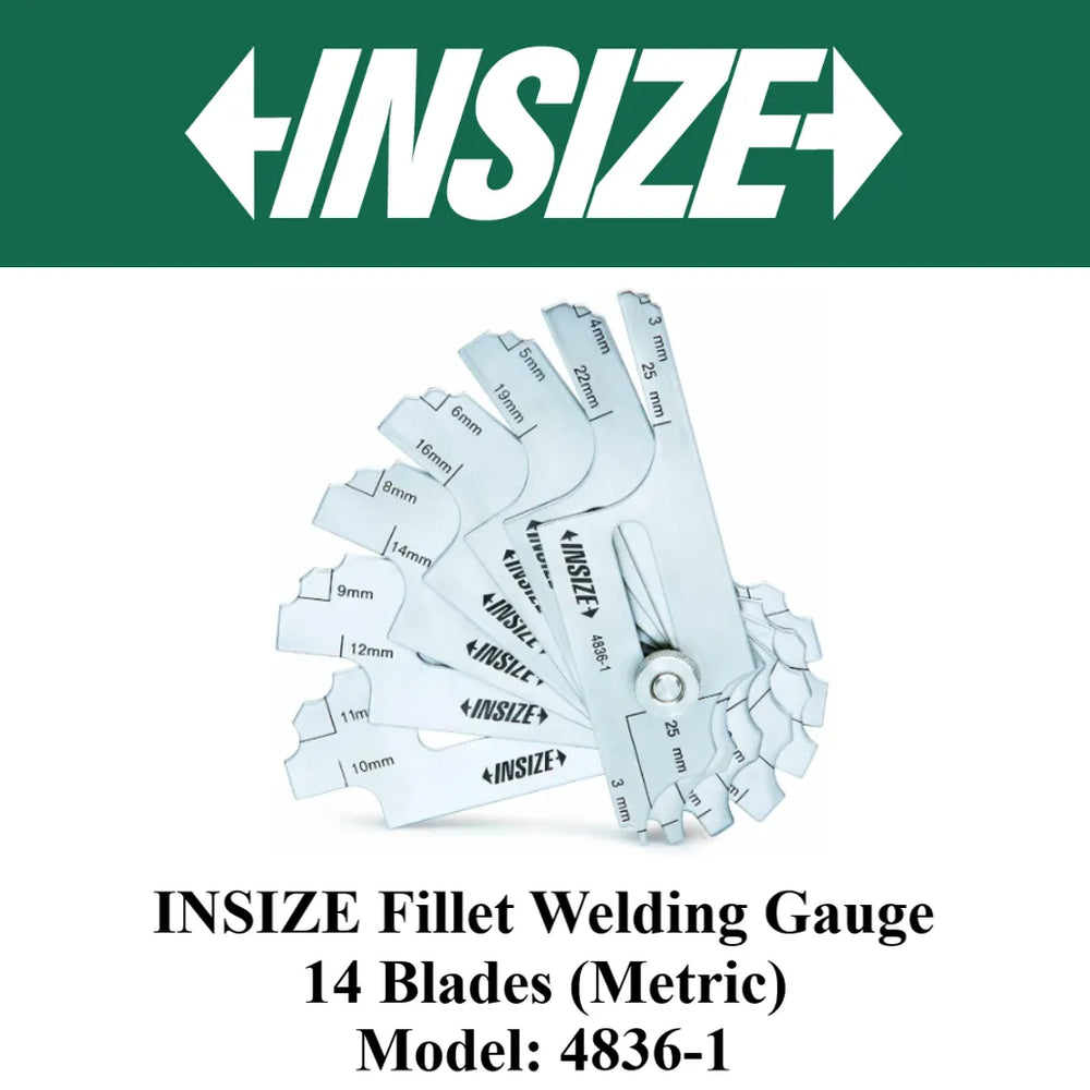INSIZE Fillet Welding Gauge 4836-1 | 3-25mm Stainless Steel Weld Inspection Gauge with 7 Blades