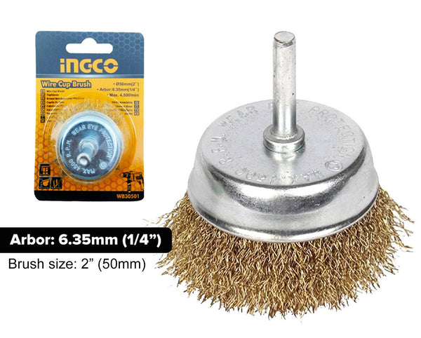Ingco 2 Inch/50mm Wire Cup Brush WB30501 | 1/4 Inch Shank Steel Wire Brush for Drill