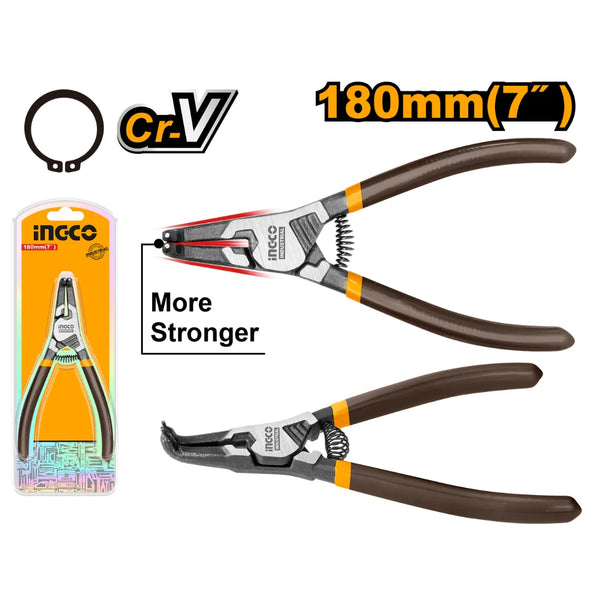Ingco 7 Inch/180mm Circlip Pliers HCCP261802 | Bent Head External Snap Ring Pliers