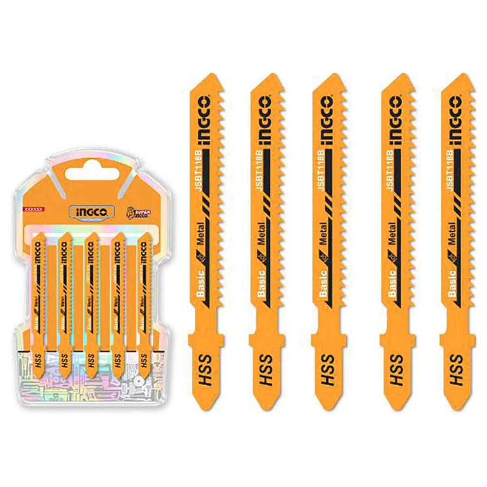 Ingco 5Pcs Jigsaw Blade for Metal JSBT118B | HSS T-Shank Metal Cutting Blades