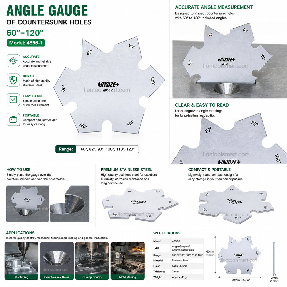 Insize Angle Gauge For Countersunk Holes 60°–120° 4856-1 | Precision Angle Measuring Tool