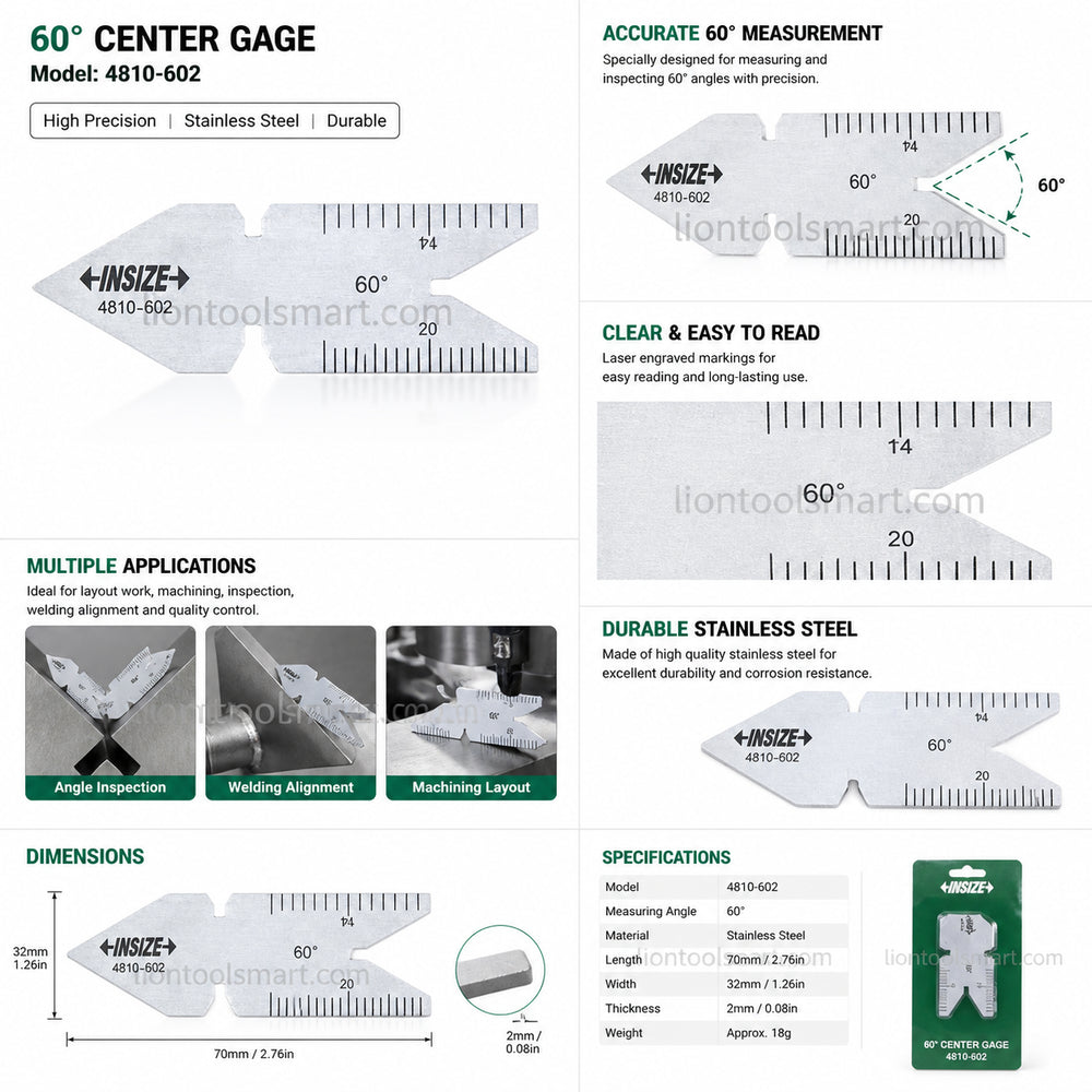 Insize Center Gauges Unified 60° 4810-602 | Thread Alignment & Angle Measuring Tool
