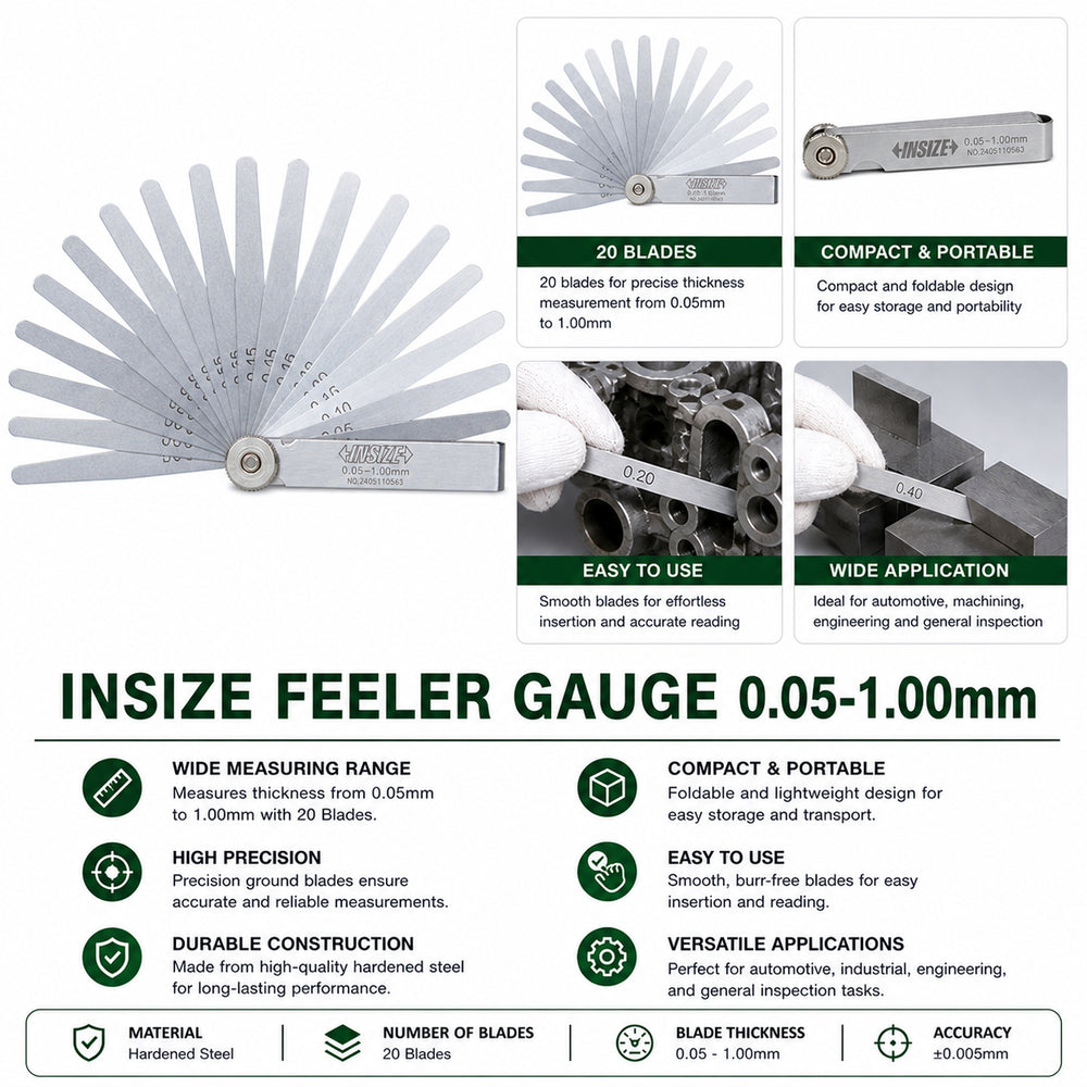 Insize Feeler Gauge 0.05-1.00mm 4602-20 | Precision Thickness Measuring Tool