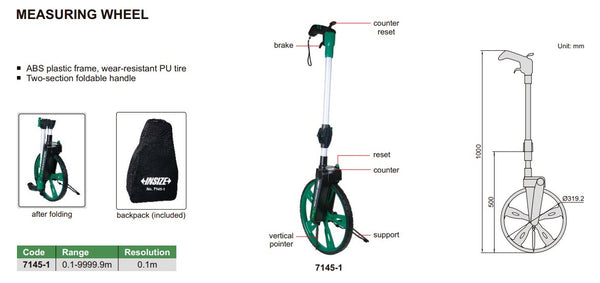Insize Measuring Wheel 0.1-9999.9m 7145-1 | Precision Distance Measuring Tool