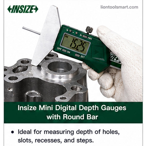 Insize Mini Digital Depth Gauges with Round Bar 0-25mm/0-1Inch 1140-25WL | Precision Electronic Measuring Tool