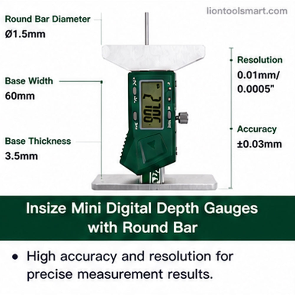 Insize Mini Digital Depth Gauges with Round Bar 0-25mm/0-1Inch 1140-25WL | Precision Electronic Measuring Tool
