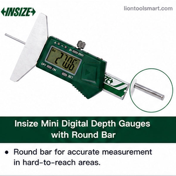 Insize Mini Digital Depth Gauges with Round Bar 0-100mm/0-4Inch 1140-100WL | Precision Electronic Measuring Tool