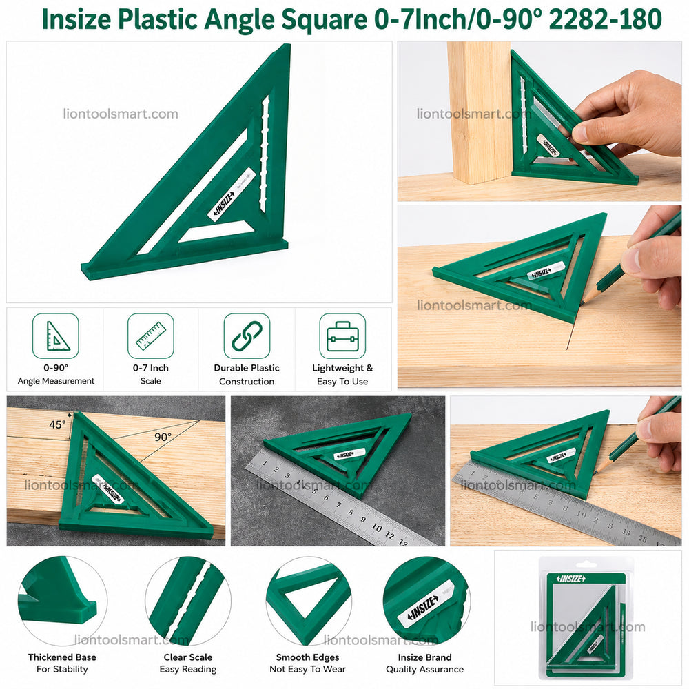 Insize Plastic Angle Square 0-7Inch/0-90° 2282-180 | Precision Angle & Square Measuring Tool