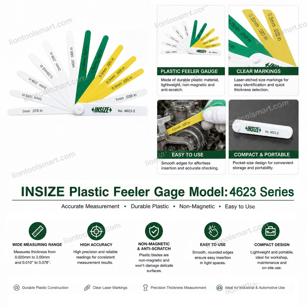 Insize Plastic Feeler Gauge 0.25-5.00mm 4623-5 | Non-Conductive Thickness Measuring Tool