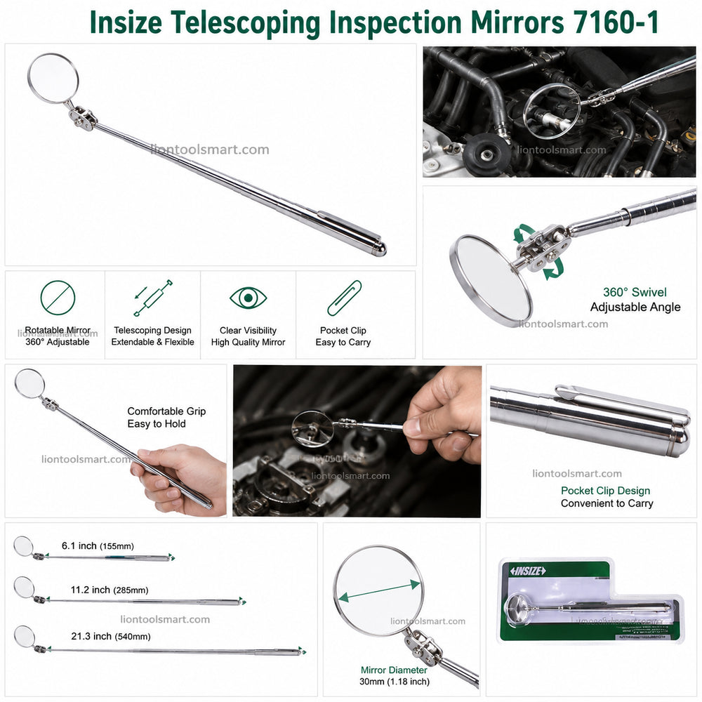 Insize Telescoping Inspection Mirrors 7160-1 | Extendable Visual Inspection Tool