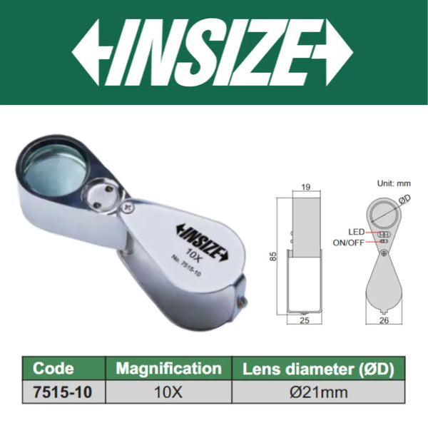 Insize Folding Magnifier with Illumination 10X 7515-10 | Portable Precision Inspection Tool