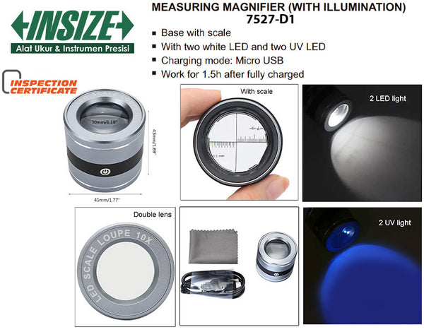 Insize Measuring Magnifiers with Illumination 7527-D1 | Precision Inspection Magnifier