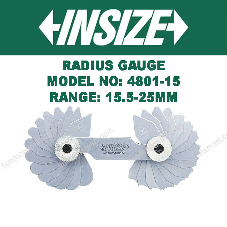 Insize Radius Gauges (Low Accuracy) 15.5-25mm 4801-15 | Fillet & Radius Measuring Tool