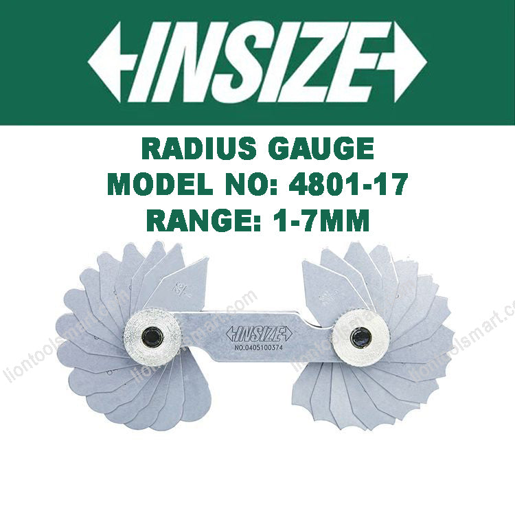 Insize Radius Gauges (Low Accuracy) 1-7mm 4801-17 | Fillet & Radius Measuring Tool