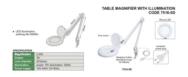 Insize Table Magnifier with Illumination 7516-5D | High Power Inspection & Magnifying Tool