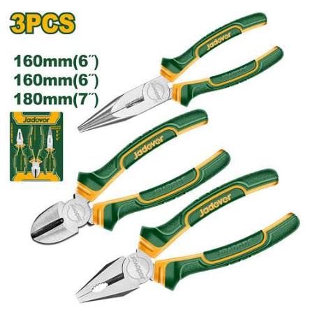 Jadever 3 Pcs Pliers Set JDPS0603 | 7 Inch Combination Pliers, 6 Inch Long Nose Pliers & 6 Inch Diagonal Cutting Pliers
