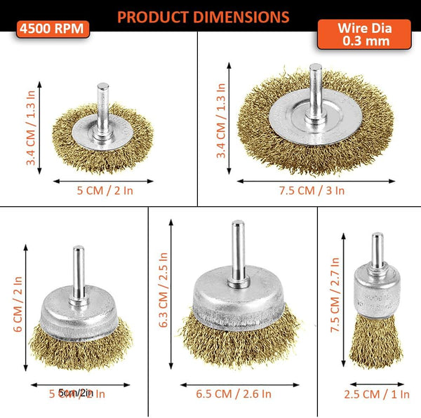 Jadever JDCE6401, 5 Pcs Wire Brush Set, Wire Brush Set, Circular Wire Brush, Cup Wire Brush, End Brush, 2 Inch Wire Brush, 3 Inch Wire Brush, 1 Inch End Brush, Brass Plated Wire Brush, Rust Removal Brush, Paint Removal Brush, Deburring Brush, Metal Cleaning Brush, Welding Cleaning Brush, Surface Preparation Tool, Drill Wire Brush, Power Tool Accessories, Workshop Tools, Fabrication Tools