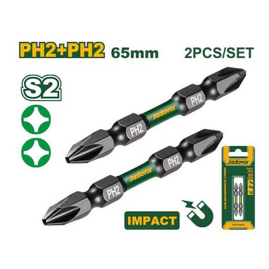 Jadever 2 Pcs 65mm Impact Driver Bits JDSV3K62 | PH2 Magnetic S2 Industrial Steel Screwdriver Bits with Optimized Shock Zone