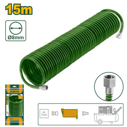 Jadever 15m PU Coiled Air Hose (8x5mm) | Heavy-Duty Pneumatic Recoil Hose (JDQG1915)