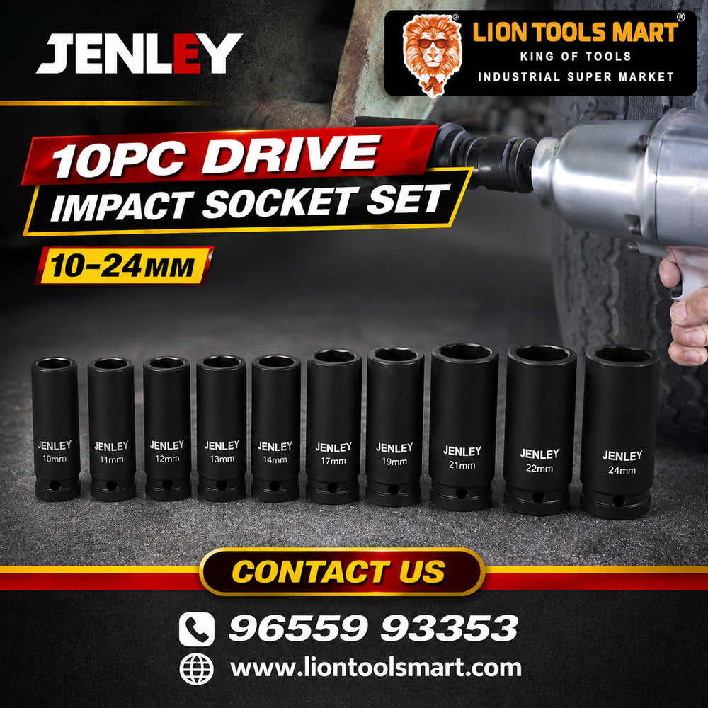 JENLEY 10-Piece Deep Impact Socket Set 10-24mm | Heavy Duty CR-MO Drive Socket Set for Impact Wrenches