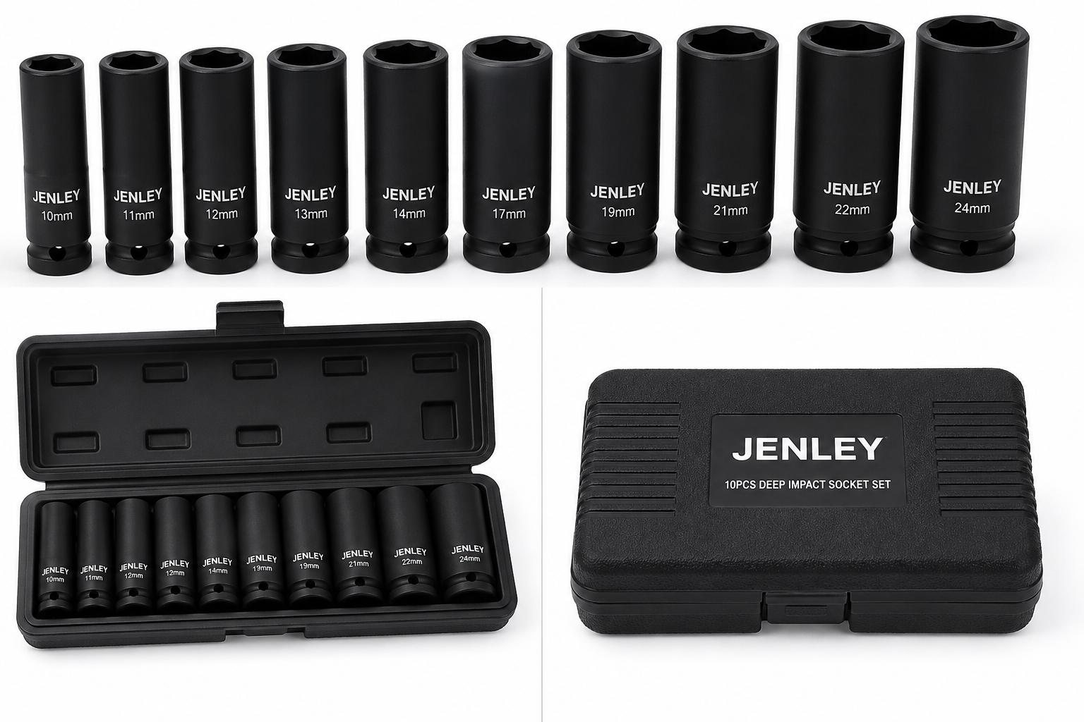 JENLEY 10-Piece Deep Impact Socket Set (10–24mm) – the perfect companion for impact wrenches