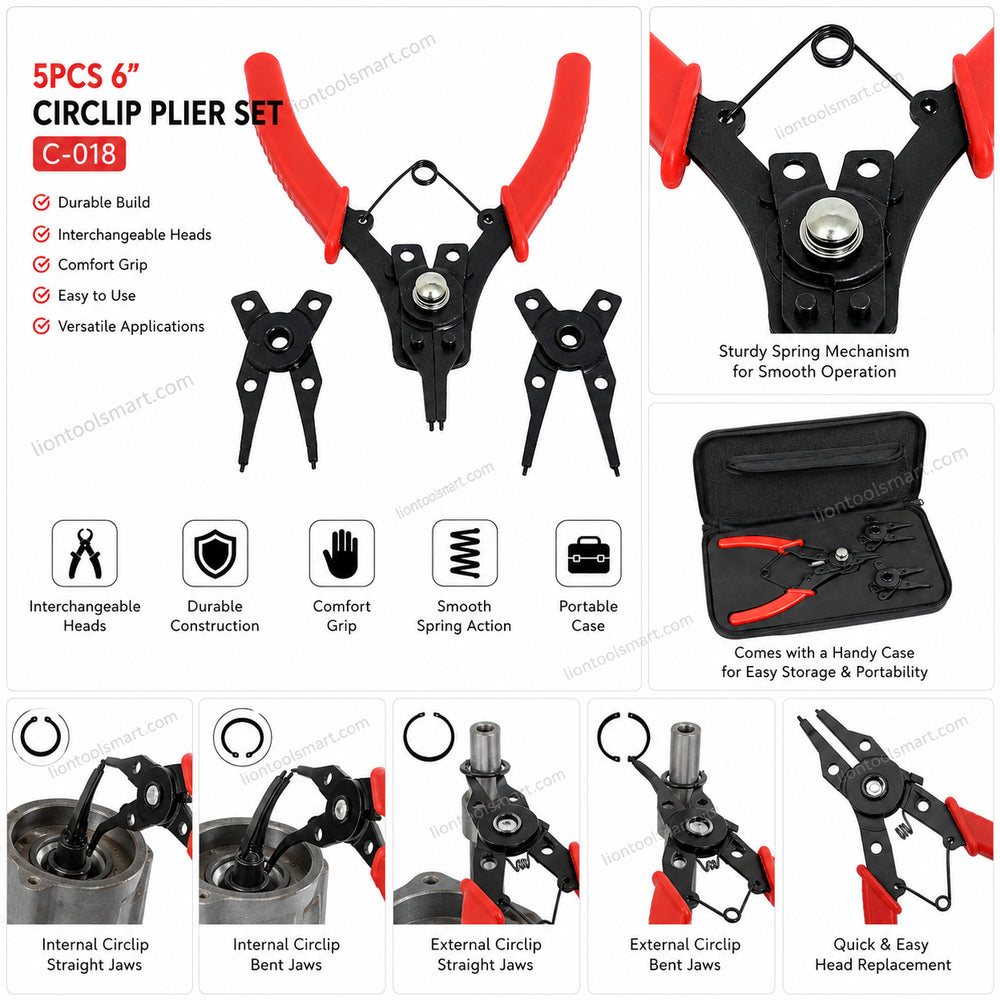Jon Bhandari 5Pcs Circlip Plier Set 6Inch C-018 | Snap Ring Tool Kit