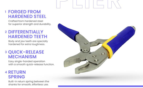 Jon Bhandari locking plier, 10 inch locking plier, JBT_L-008, L-008 locking plier, heavy duty locking plier, lock wrench, locking wrench, curved jaw plier, serrated jaw plier, steel locking plier, workshop plier, clamp plier, gripping plier, automotive locking plier