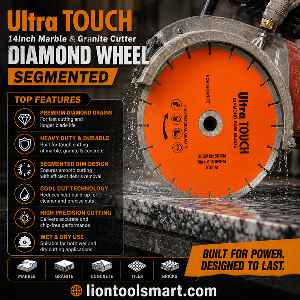 Ultra Touch 14 Inch Marble & Granite Cutter Segmented Diamond Blade | Marble, Granite, Stone, Concrete & Masonry Cutting Applications