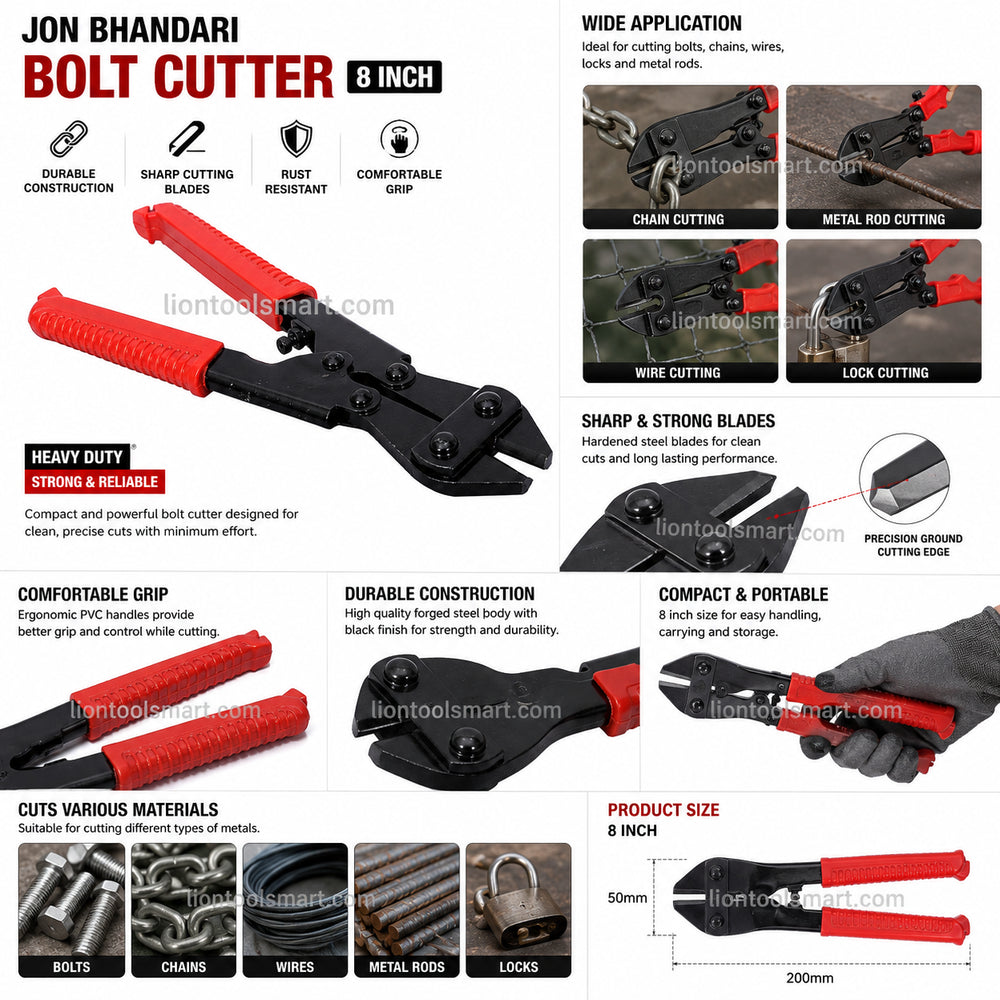 Jon Bhandari Bolt Cutter 8 Inch | Heavy Duty Metal Cutting Tool