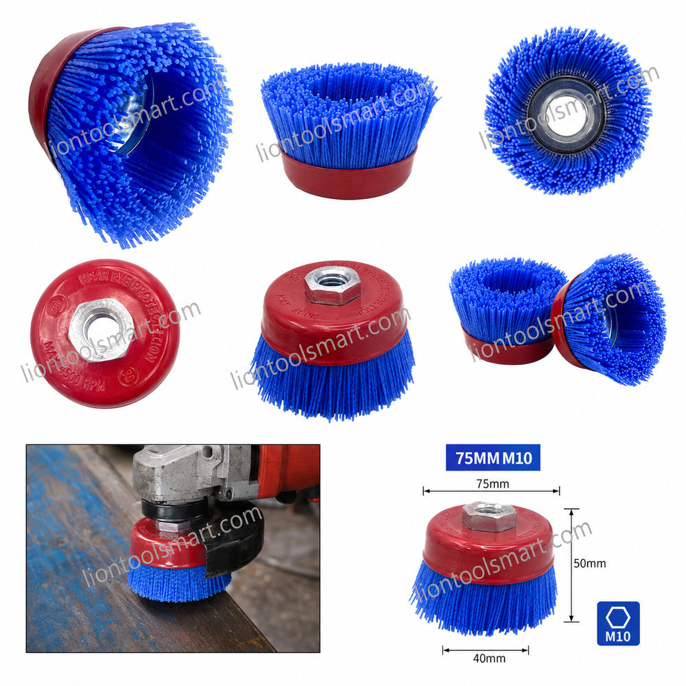 Jon Bhandari Nylon Wire Brush 75mm M10 Blue | Abrasive Cup Brush