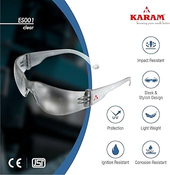 KARAM Safety Goggles ES 001 (Clear/Black) - Lightweight Eye Protection