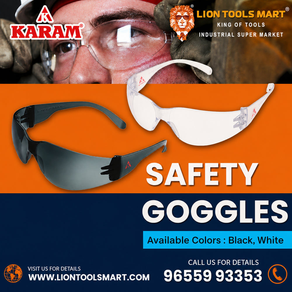 KARAM Safety Goggles ES 001 (Clear/Black) - Lightweight Eye Protection