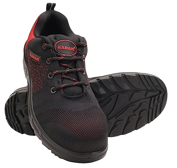 Karam Flytex Red and Black Sporty Safety Shoes FS215 | Industrial Safety Purpose