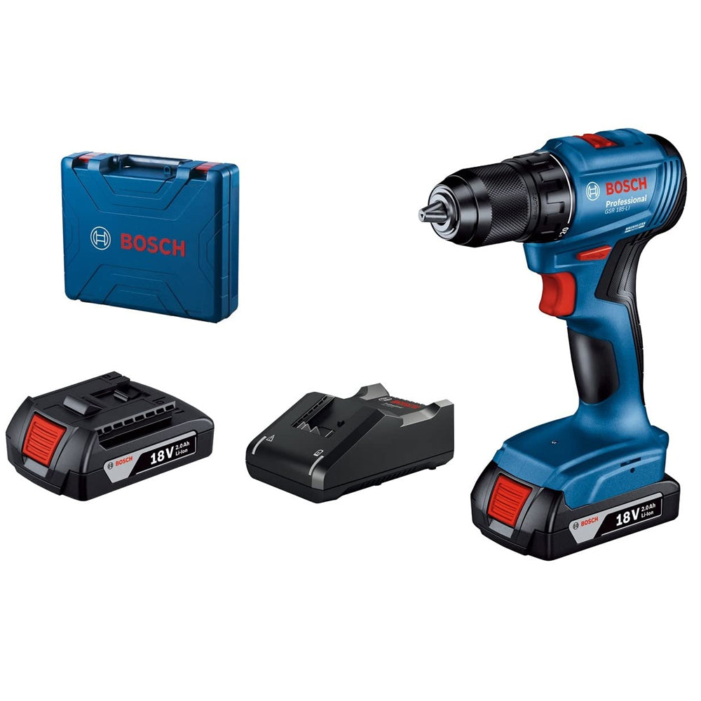 BOSCH CORDLESS DRILL KIT GSR 185LI 13MM 18V