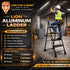 LION heavy duty foldable aluminum step ladder with anti-slip steps available in 4, 5 and 6 steps
